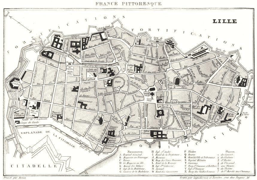 mapa de Lille antiguo de la ciudad