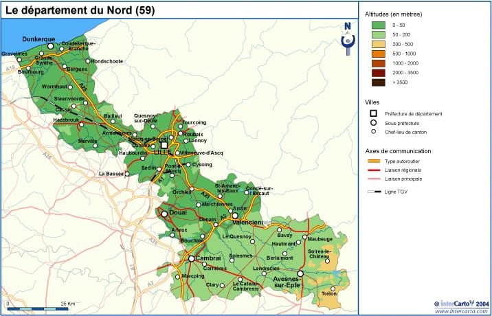 el mapa topográfico de Lille