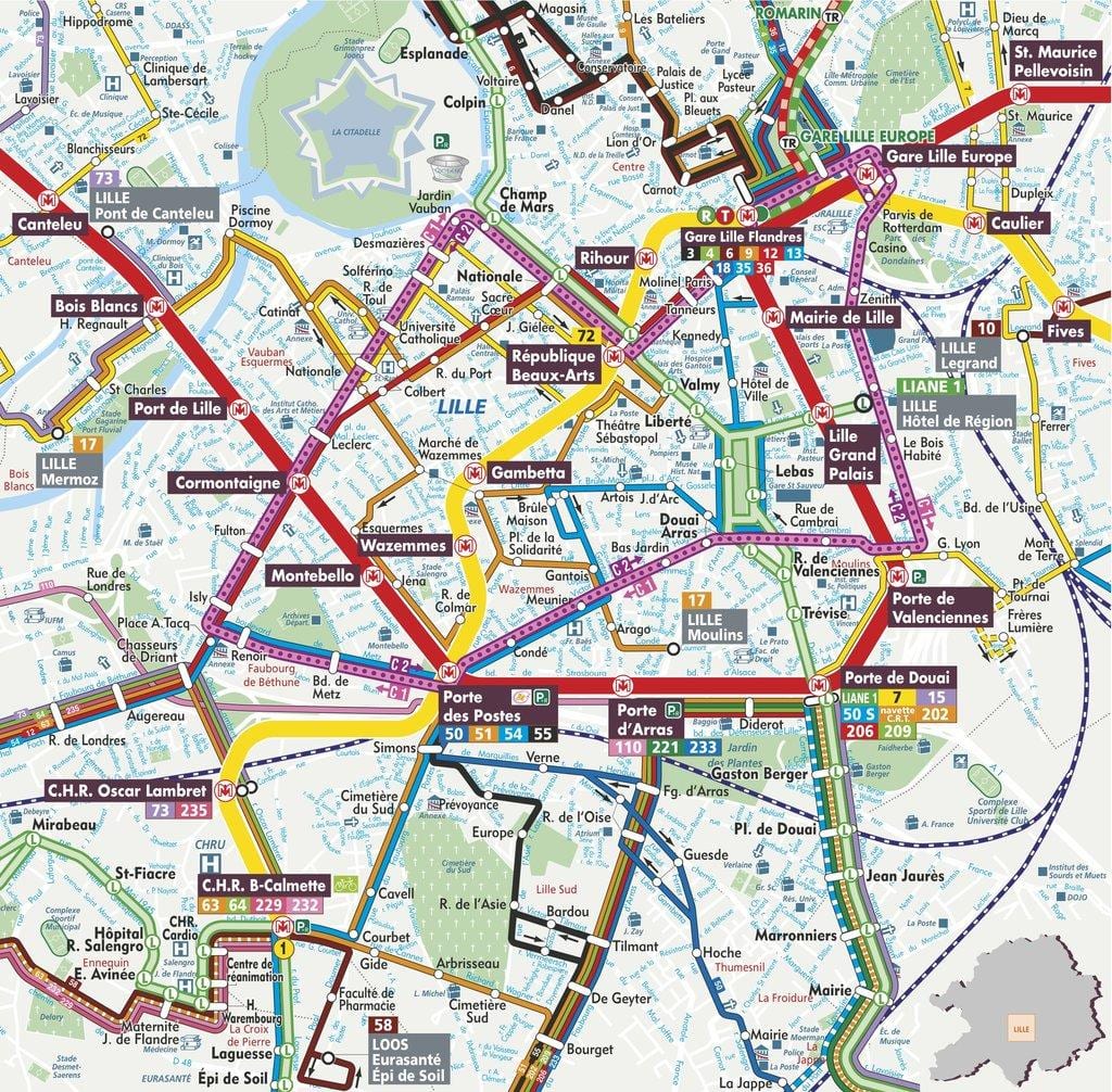 mapa de calle de Lille, francia