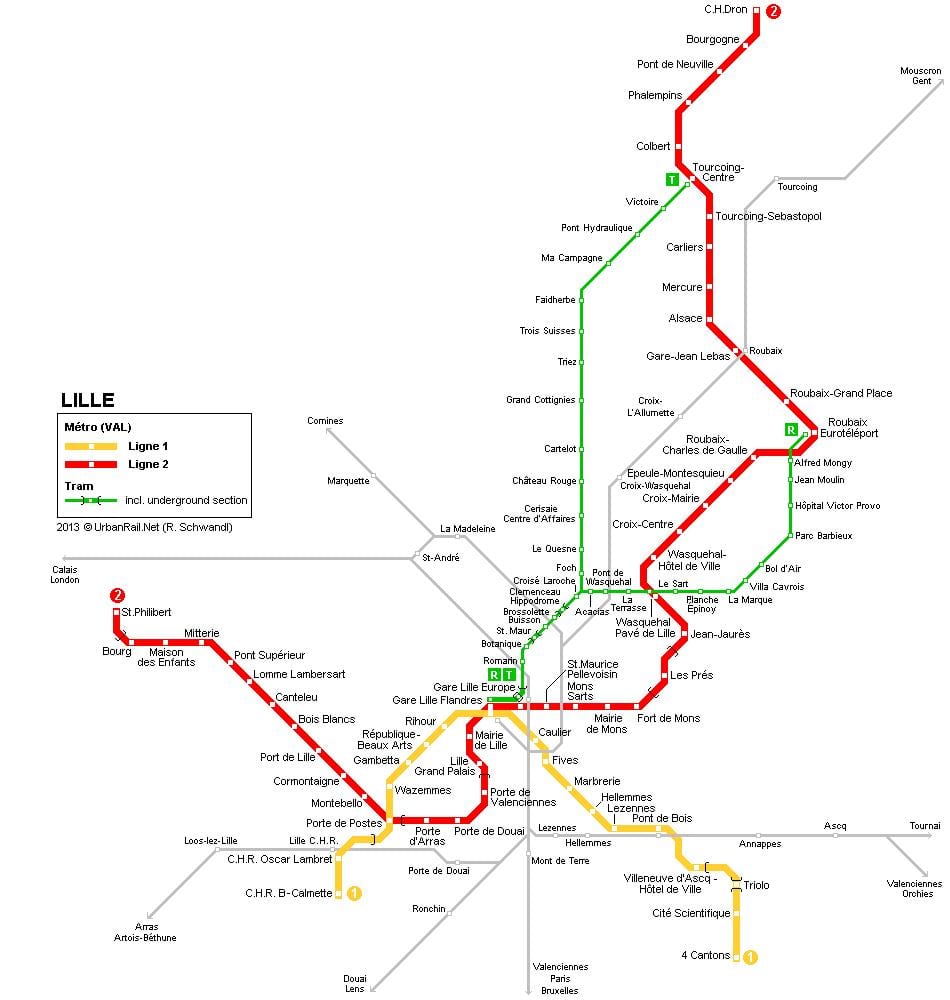 mapa de tren de Lille